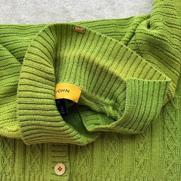 Vintage St. John Bright Green Santana Knit Button Down Crop Cardigan P